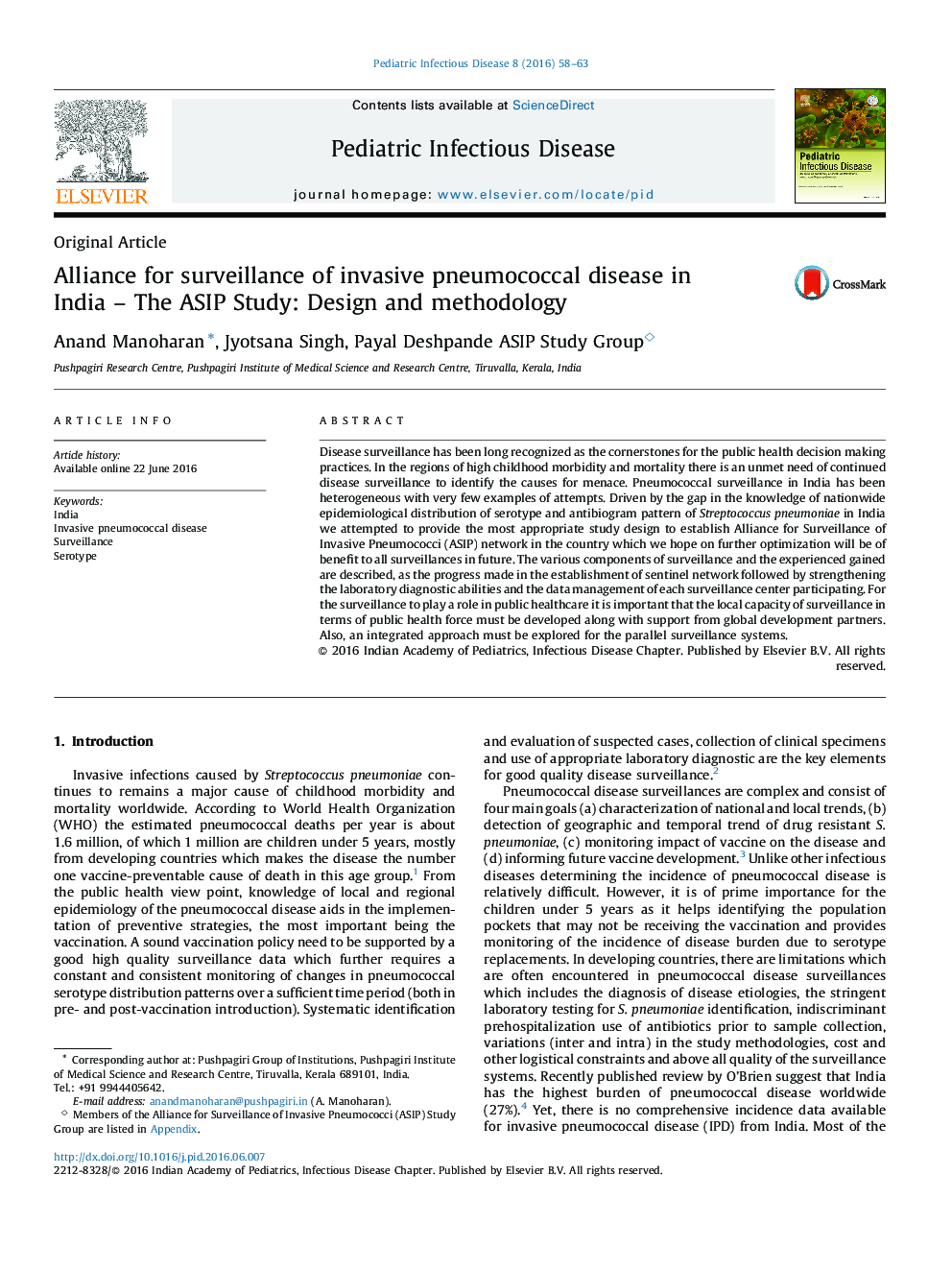 Alliance for surveillance of invasive pneumococcal disease in India – The ASIP Study: Design and methodology