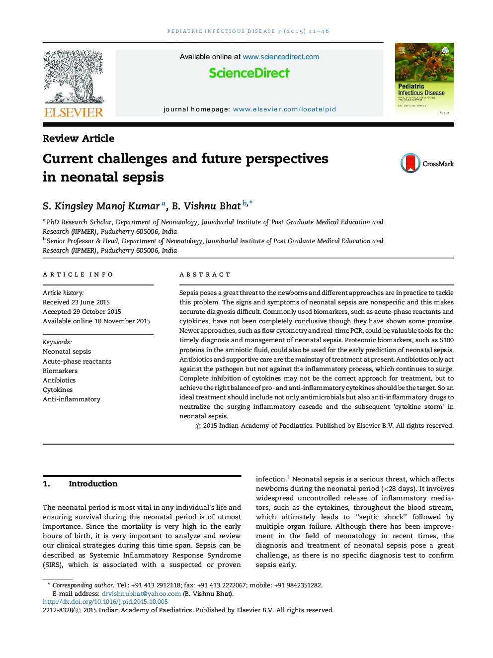 Current challenges and future perspectives in neonatal sepsis