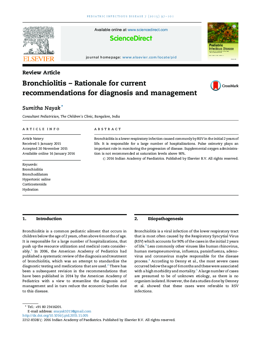 Bronchiolitis – Rationale for current recommendations for diagnosis and management