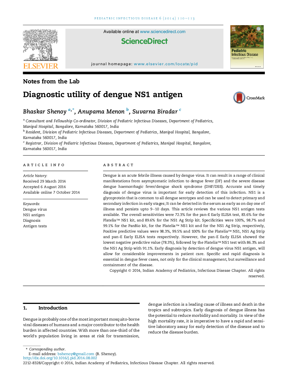 Diagnostic utility of dengue NS1 antigen