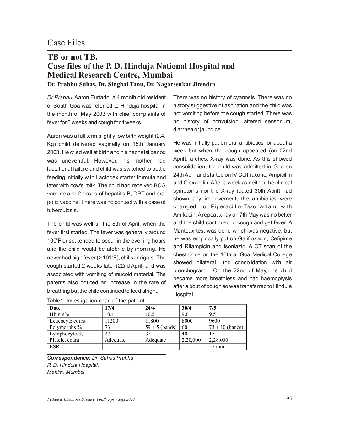 TB or not TB. case files of the P.D. hinduja national hospital and medical research centre, mumbai