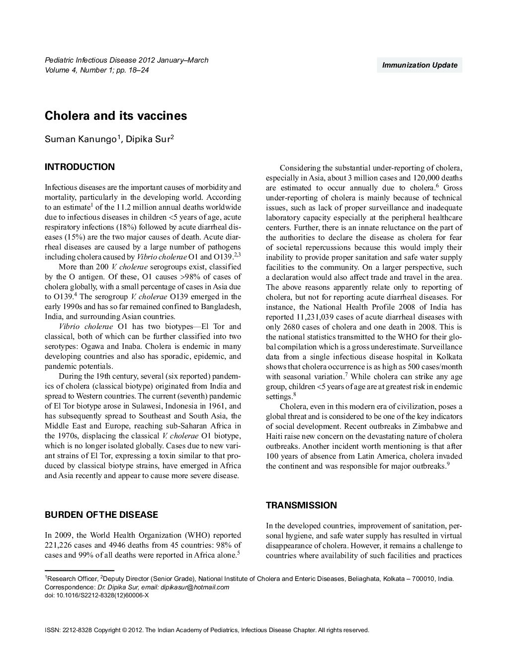 Cholera and its vaccines
