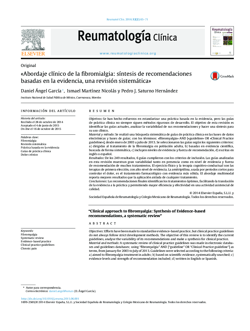 «Abordaje clínico de la fibromialgia: síntesis de recomendaciones basadas en la evidencia, una revisión sistemática»