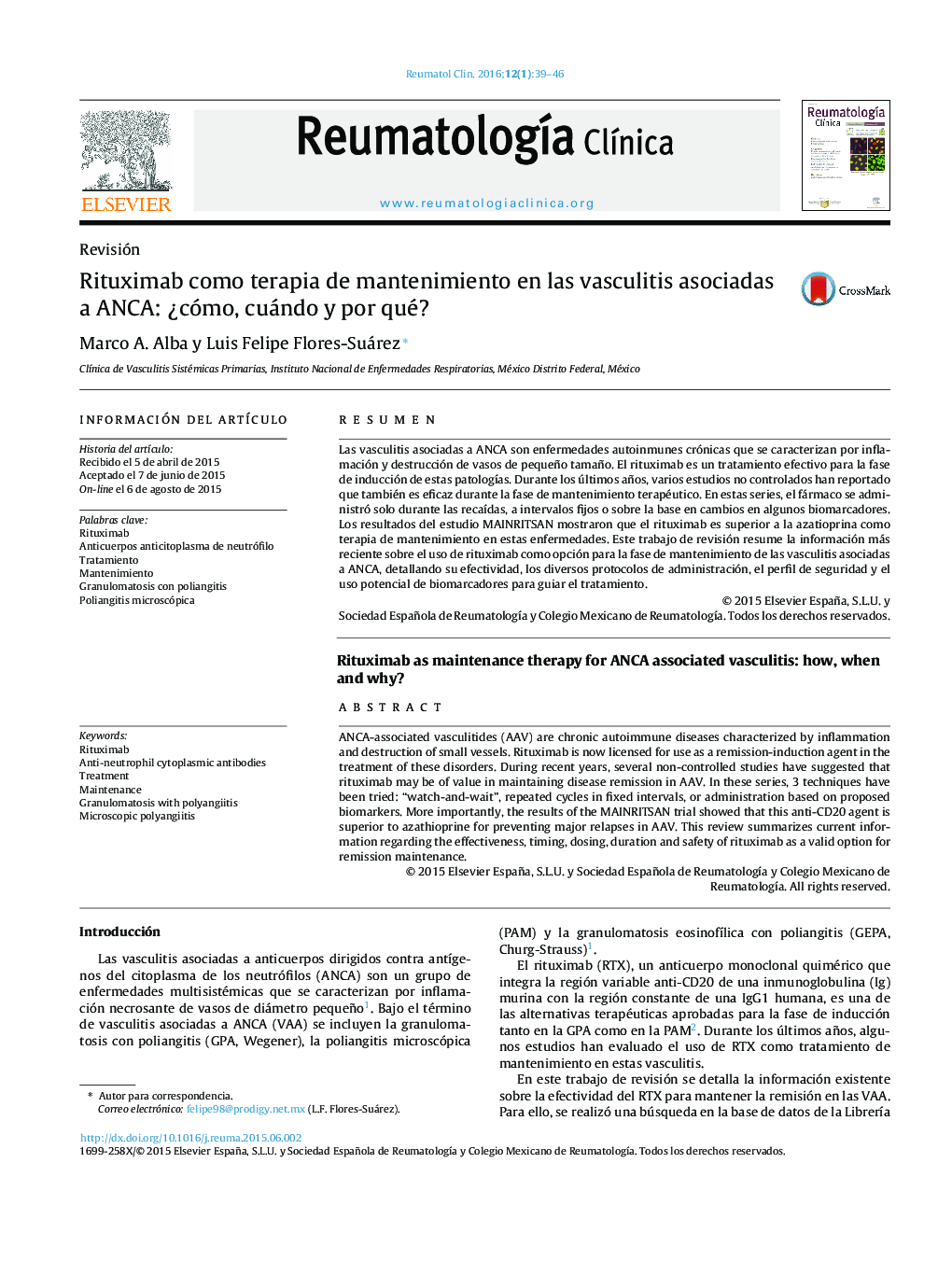 Rituximab como terapia de mantenimiento en las vasculitis asociadas a ANCA: Â¿cómo, cuándo y por qué?