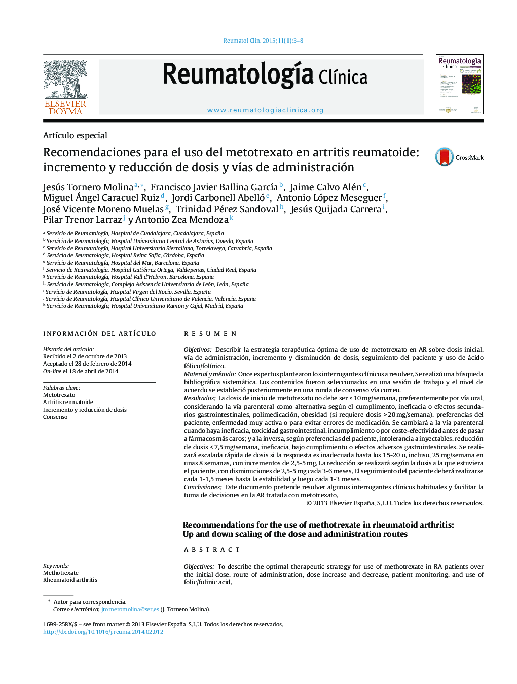 Recomendaciones para el uso del metotrexato en artritis reumatoide: incremento y reducción de dosis y vías de administración