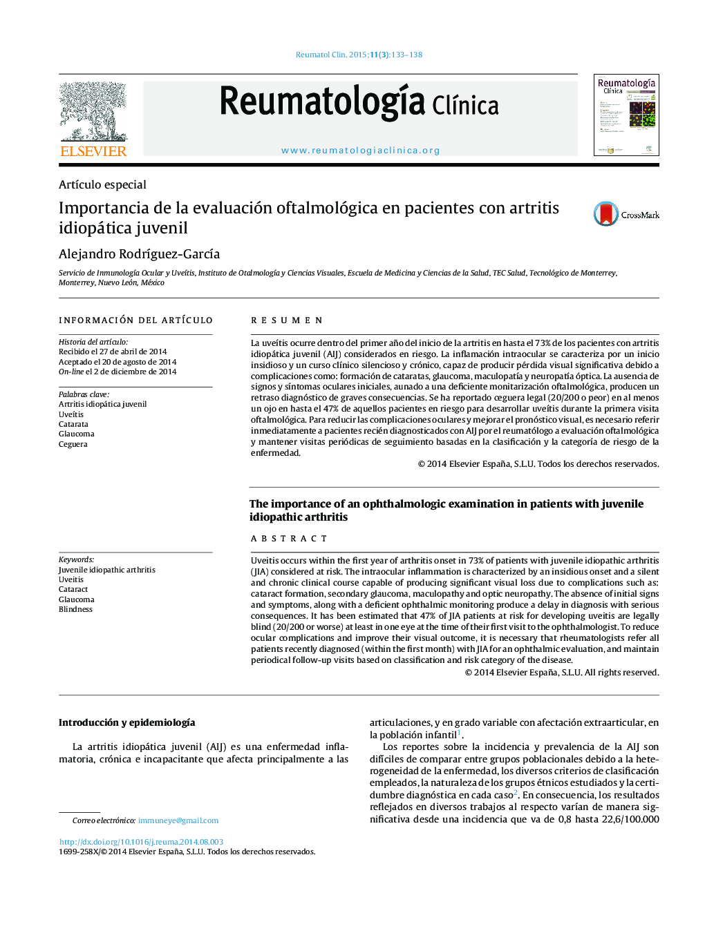 Importancia de la evaluación oftalmológica en pacientes con artritis idiopática juvenil