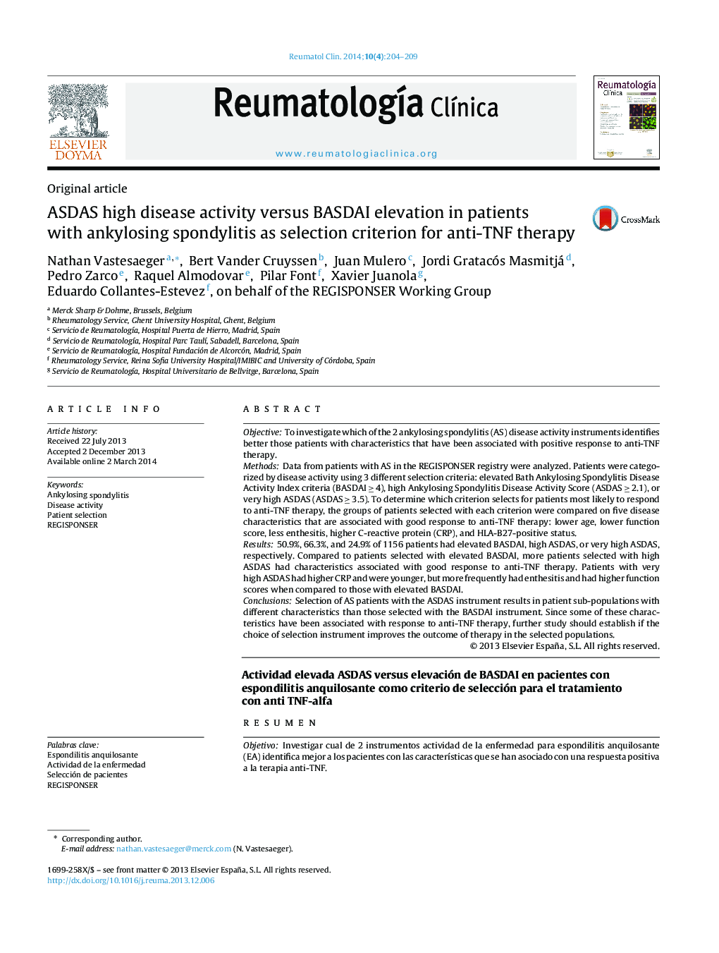 ASDAS high disease activity versus BASDAI elevation in patients with ankylosing spondylitis as selection criterion for anti-TNF therapy