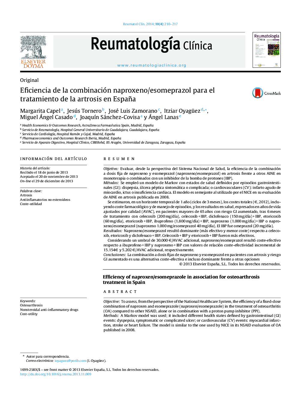 Eficiencia de la combinación naproxeno/esomeprazol para el tratamiento de la artrosis en España