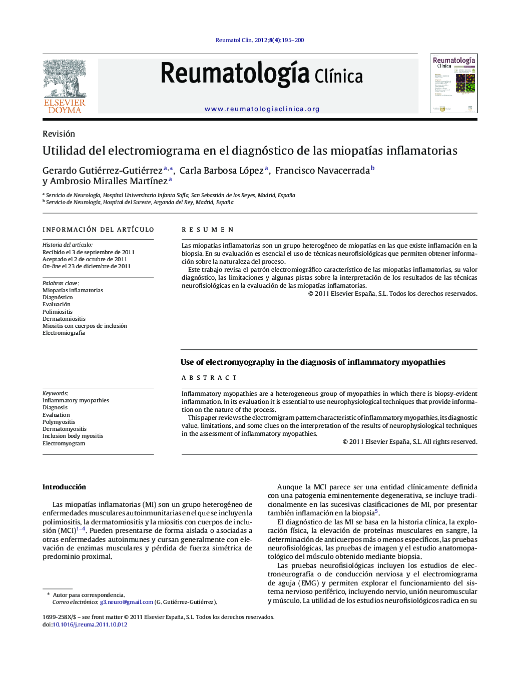 Utilidad del electromiograma en el diagnóstico de las miopatías inflamatorias