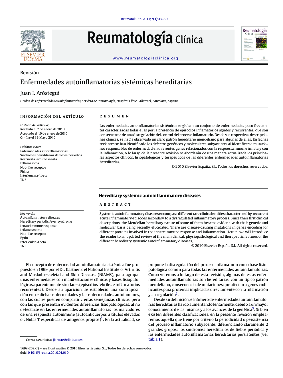 Enfermedades autoinflamatorias sistémicas hereditarias