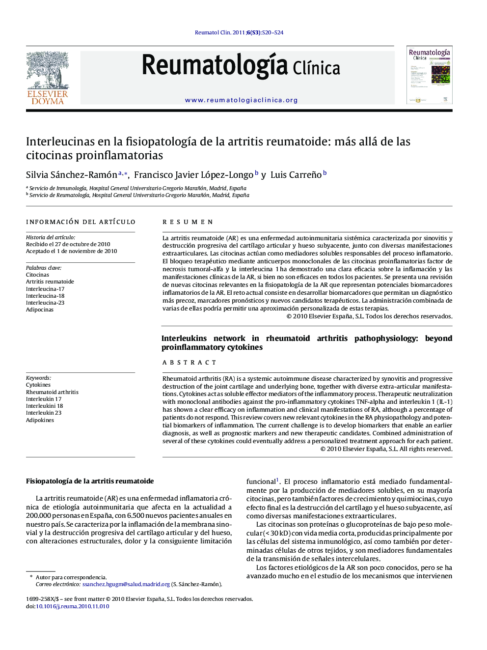 Interleucinas en la fisiopatologÃ­a de la artritis reumatoide: más allá de las citocinas proinflamatorias