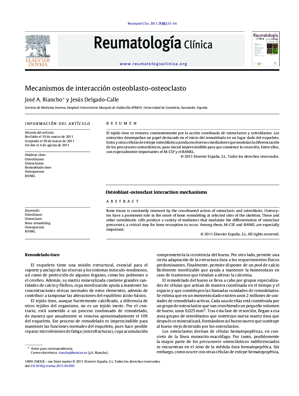 Mecanismos de interacción osteoblasto-osteoclasto