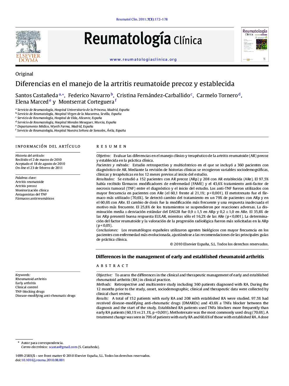 Diferencias en el manejo de la artritis reumatoide precoz y establecida