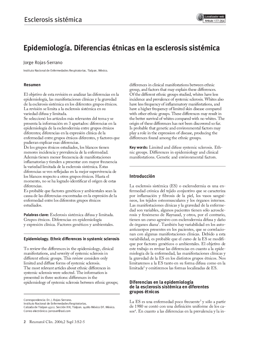 EpidemiologÃ­a. Diferencias étnicas en la esclerosis sistémica