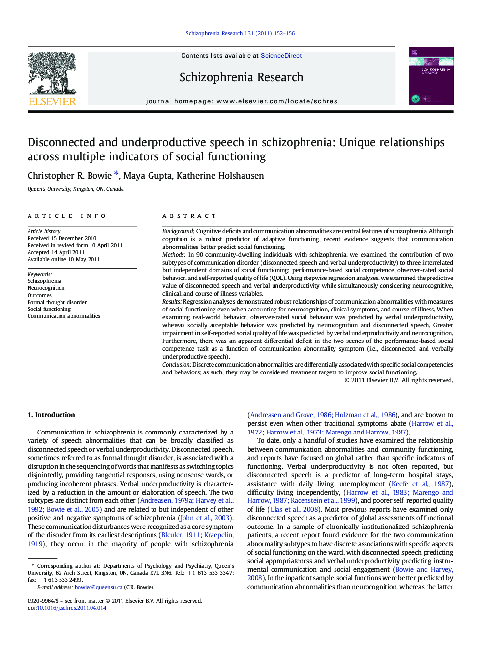 Disconnected and underproductive speech in schizophrenia: Unique relationships across multiple indicators of social functioning