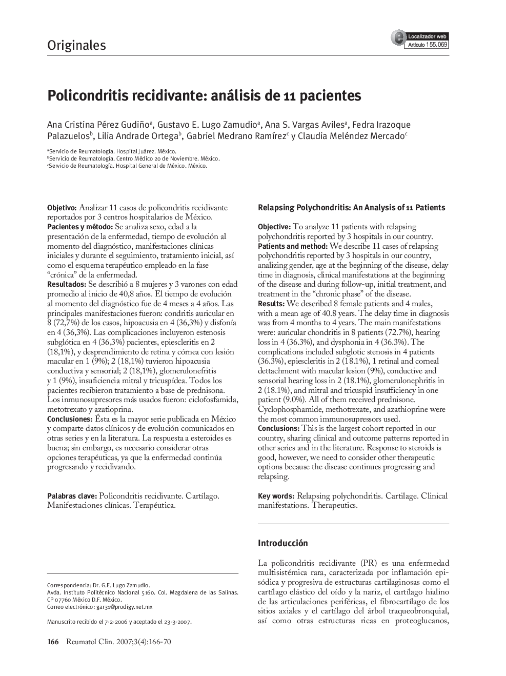 Policondritis recidivante: análisis de 11 pacientes