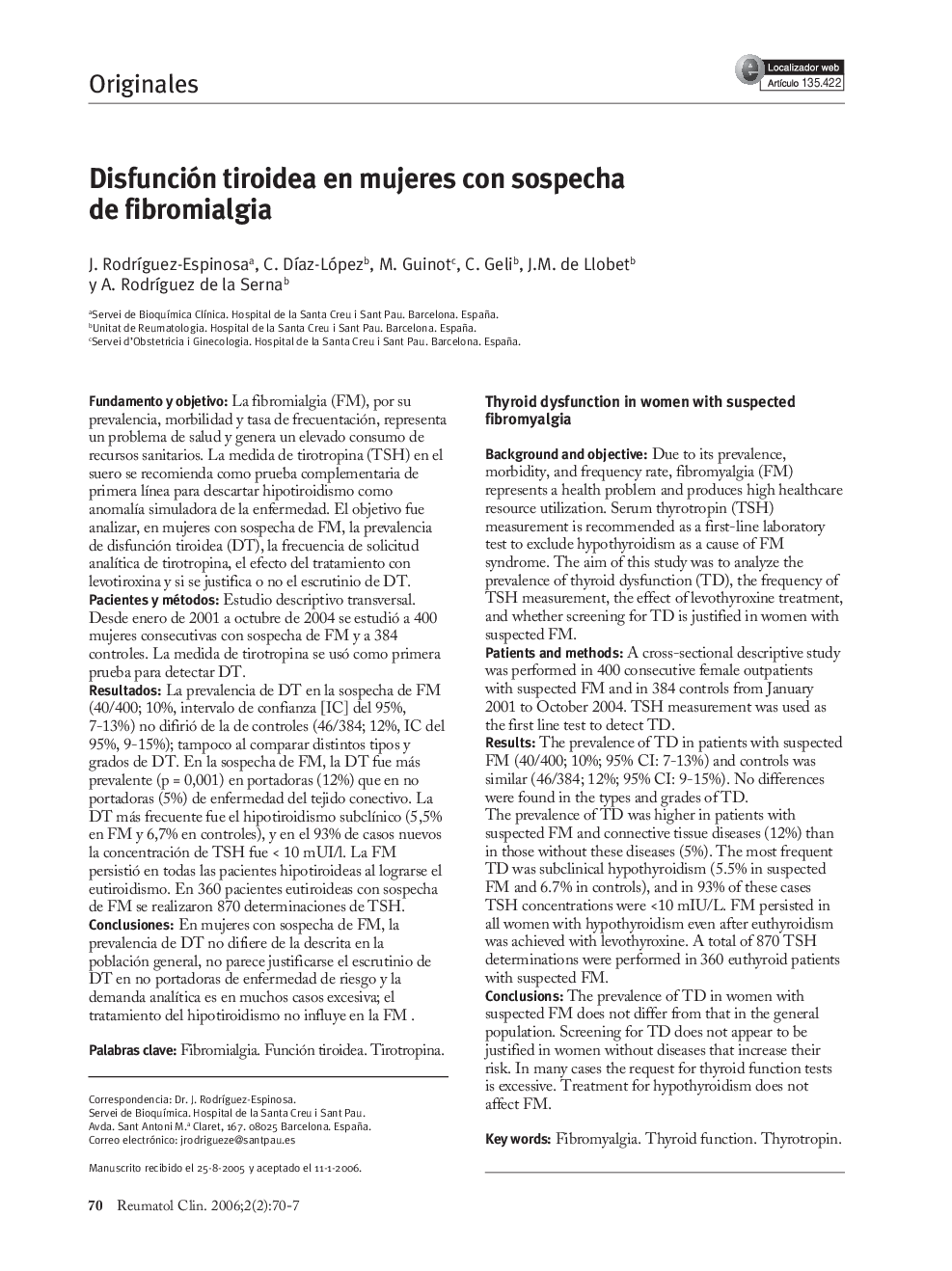 Disfunción tiroidea en mujeres con sospecha de fibromialgia