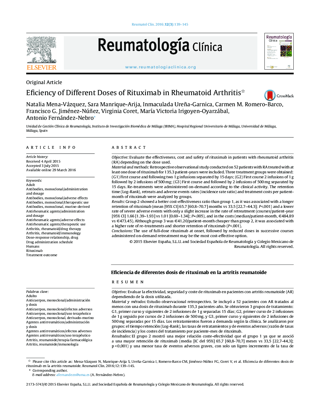 Eficiency of Different Doses of Rituximab in Rheumatoid Arthritis 