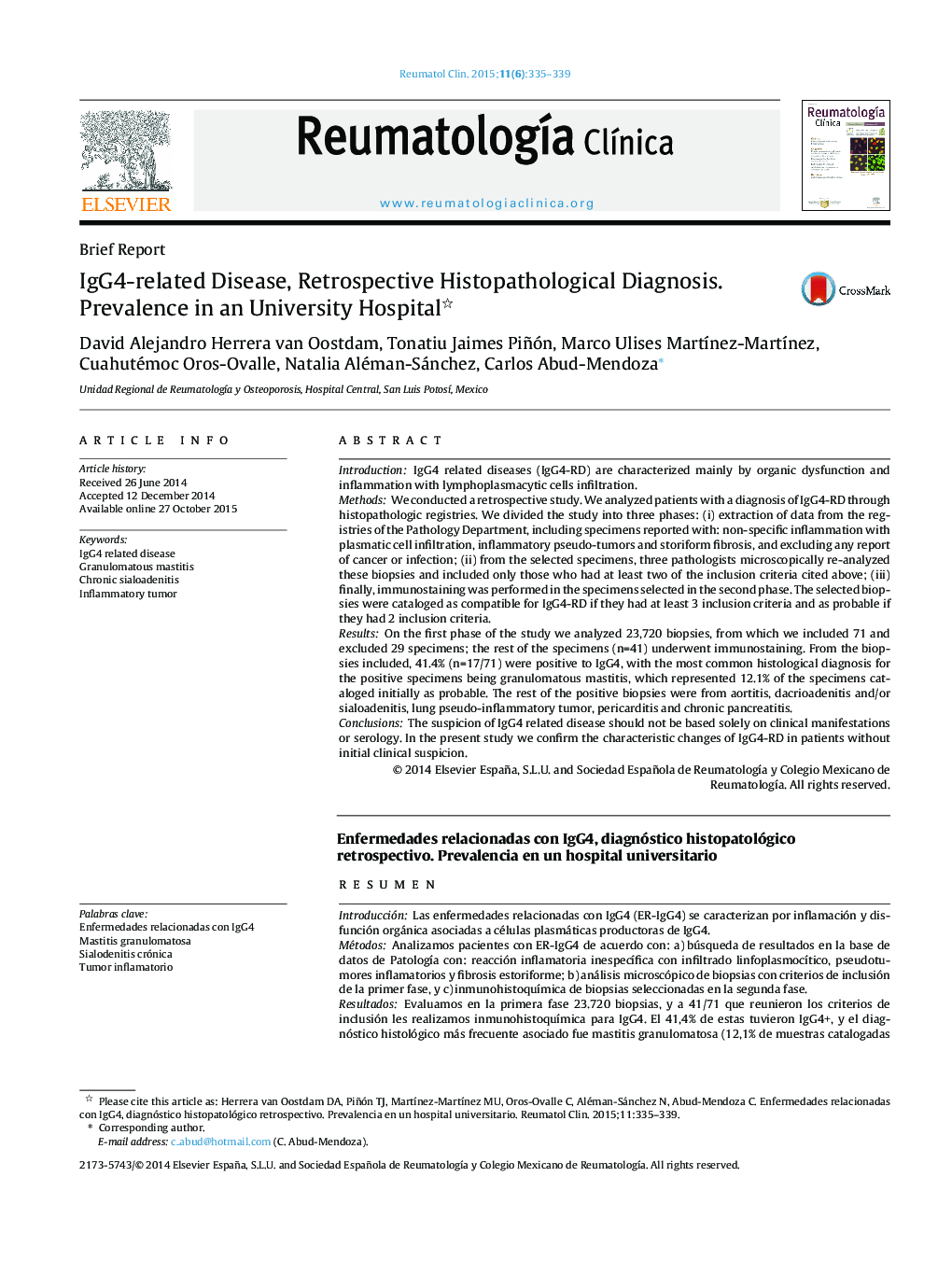 IgG4-related Disease, Retrospective Histopathological Diagnosis. Prevalence in an University Hospital 