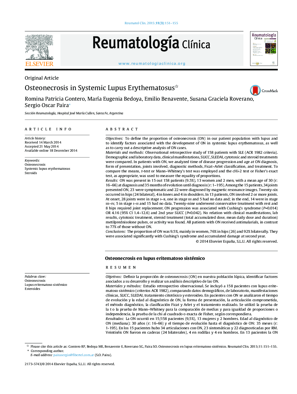 Osteonecrosis in Systemic Lupus Erythematosus 