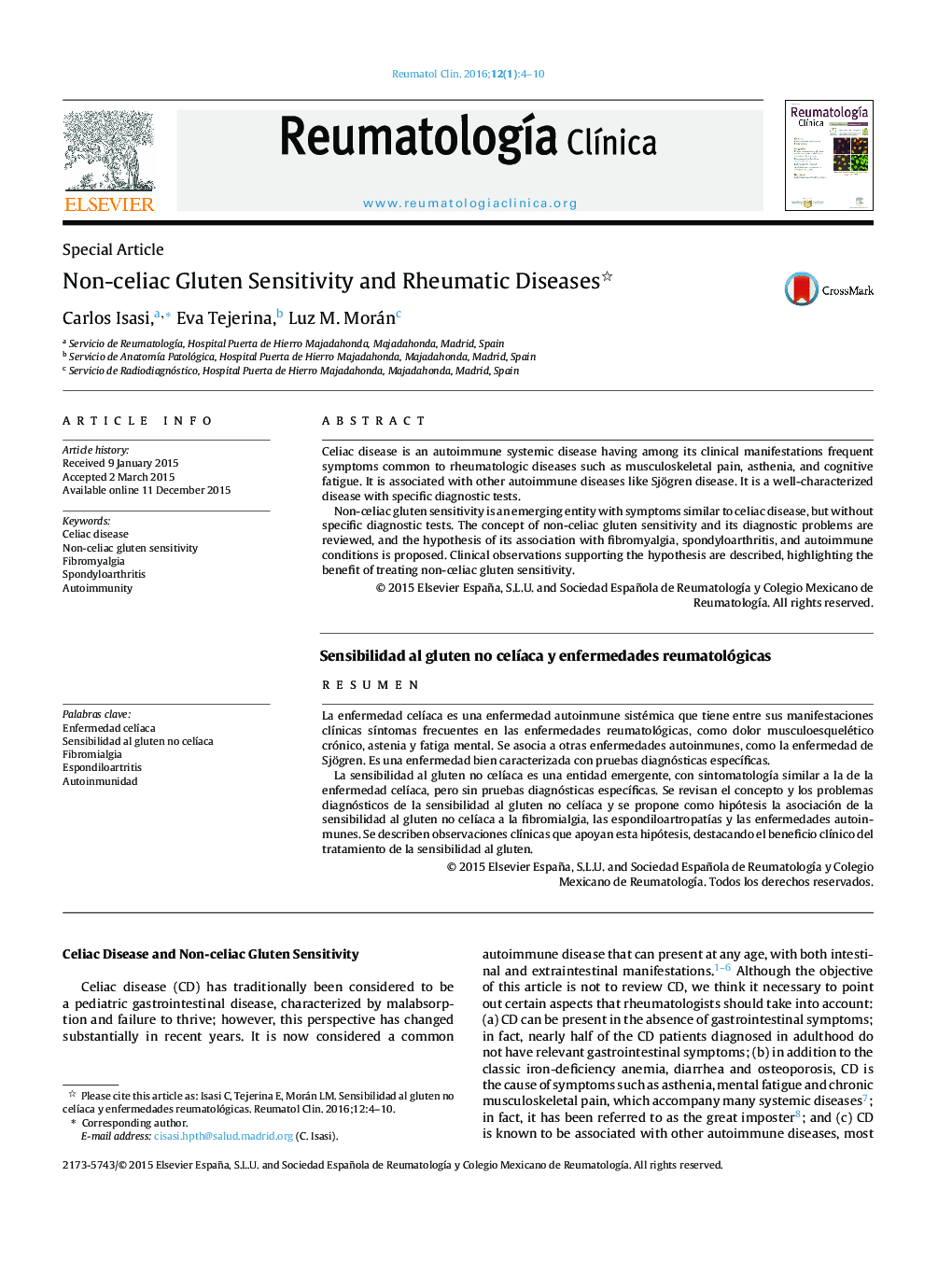 Non-celiac Gluten Sensitivity and Rheumatic Diseases 