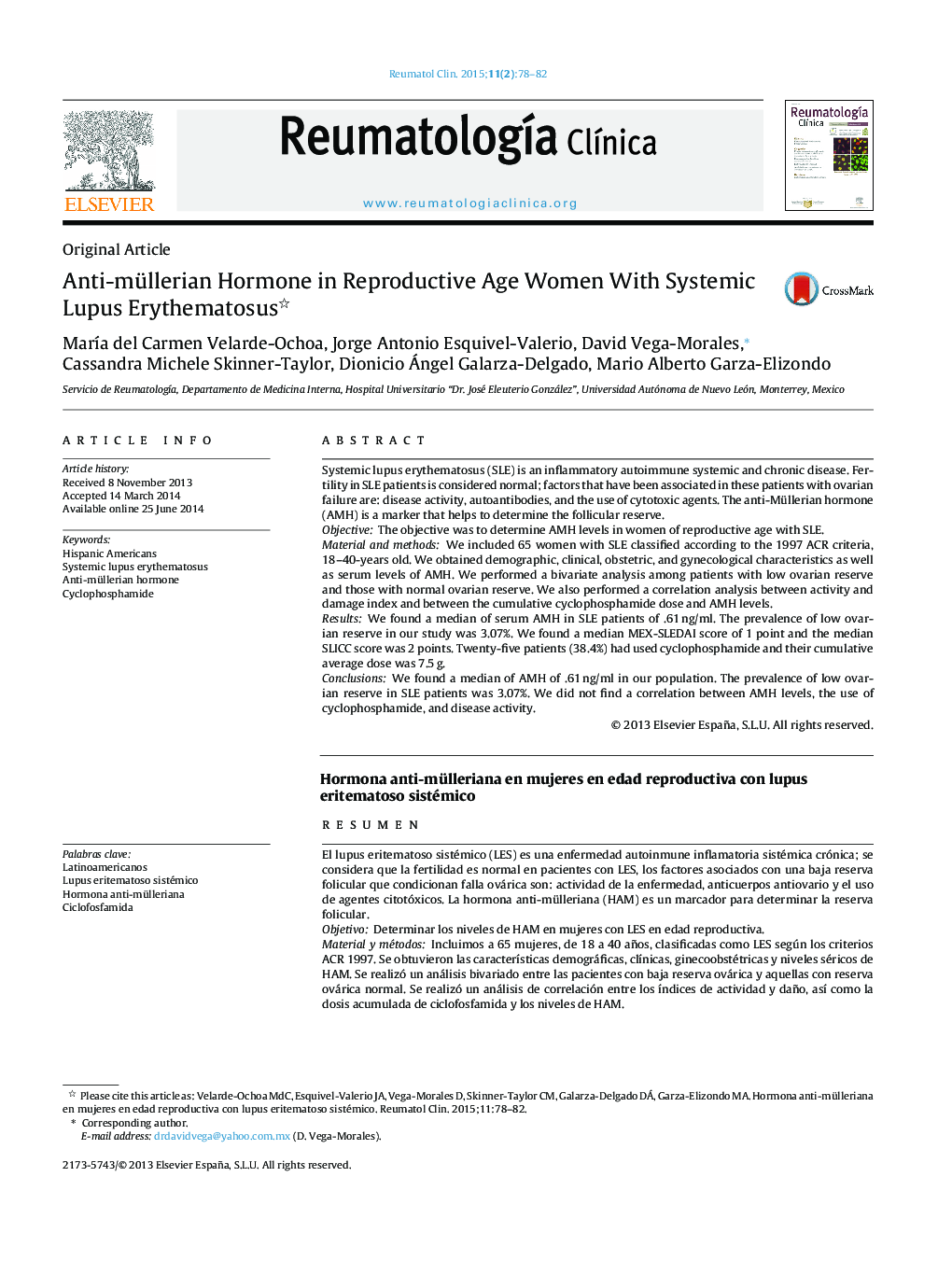 Anti-müllerian Hormone in Reproductive Age Women With Systemic Lupus Erythematosus 