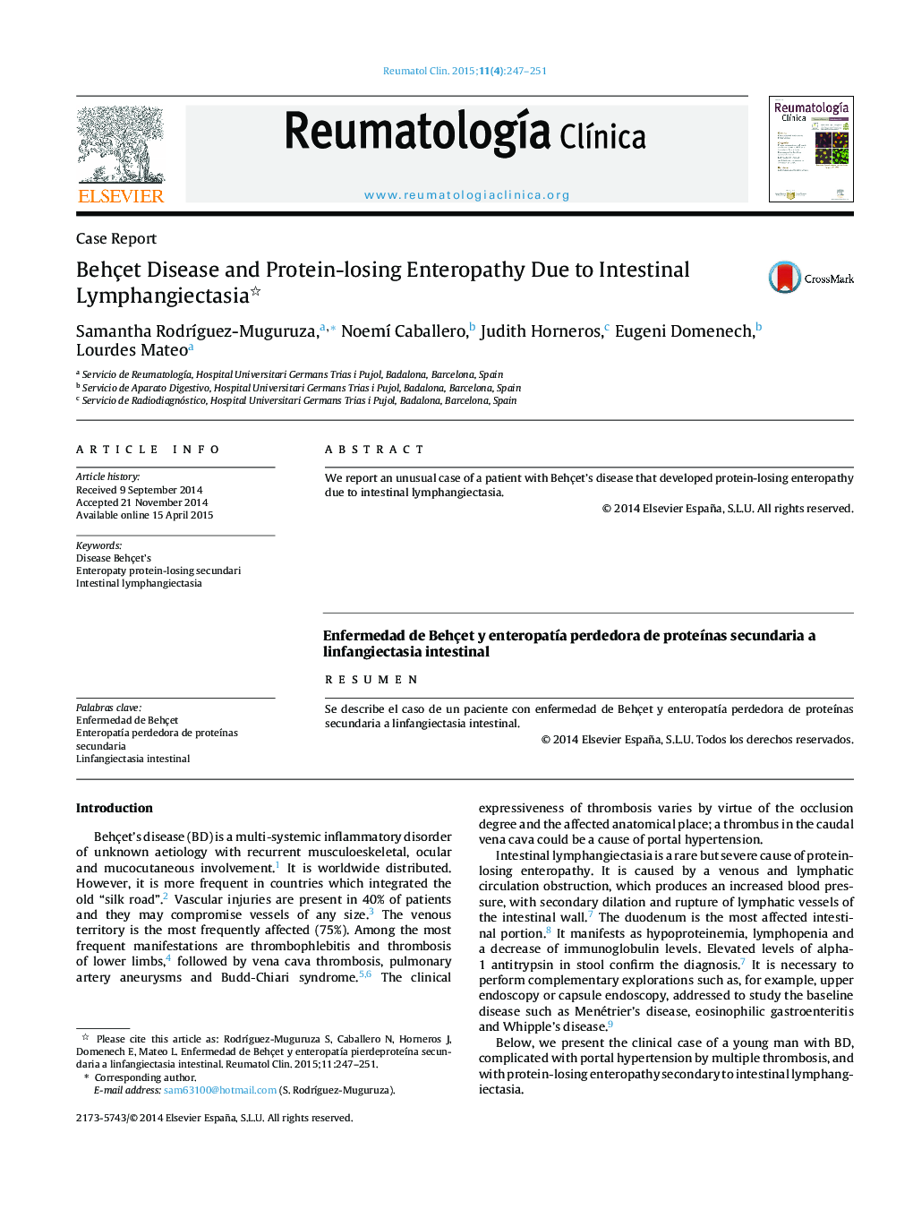 Behçet Disease and Protein-losing Enteropathy Due to Intestinal Lymphangiectasia