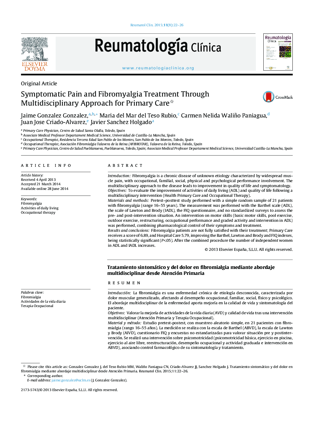 Symptomatic Pain and Fibromyalgia Treatment Through Multidisciplinary Approach for Primary Care 