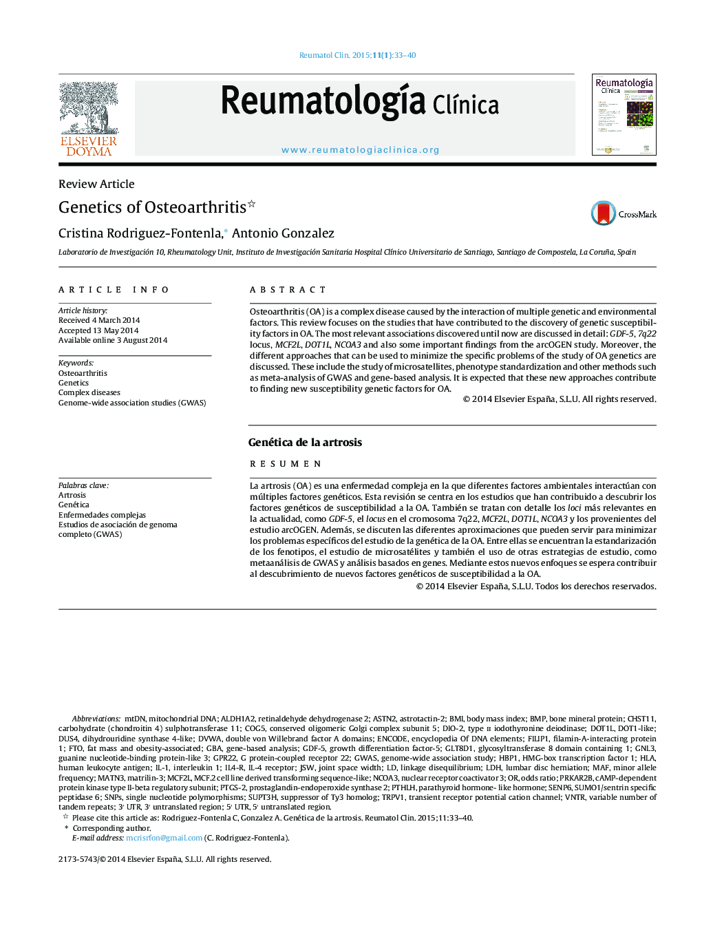 Genetics of Osteoarthritis 