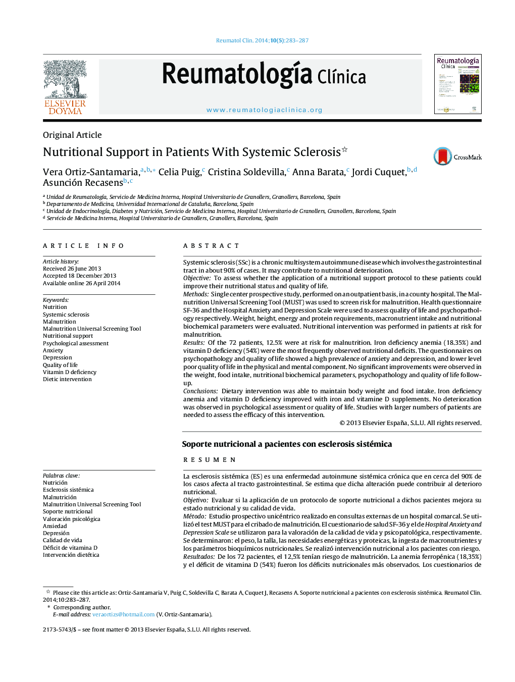 Nutritional Support in Patients With Systemic Sclerosis 