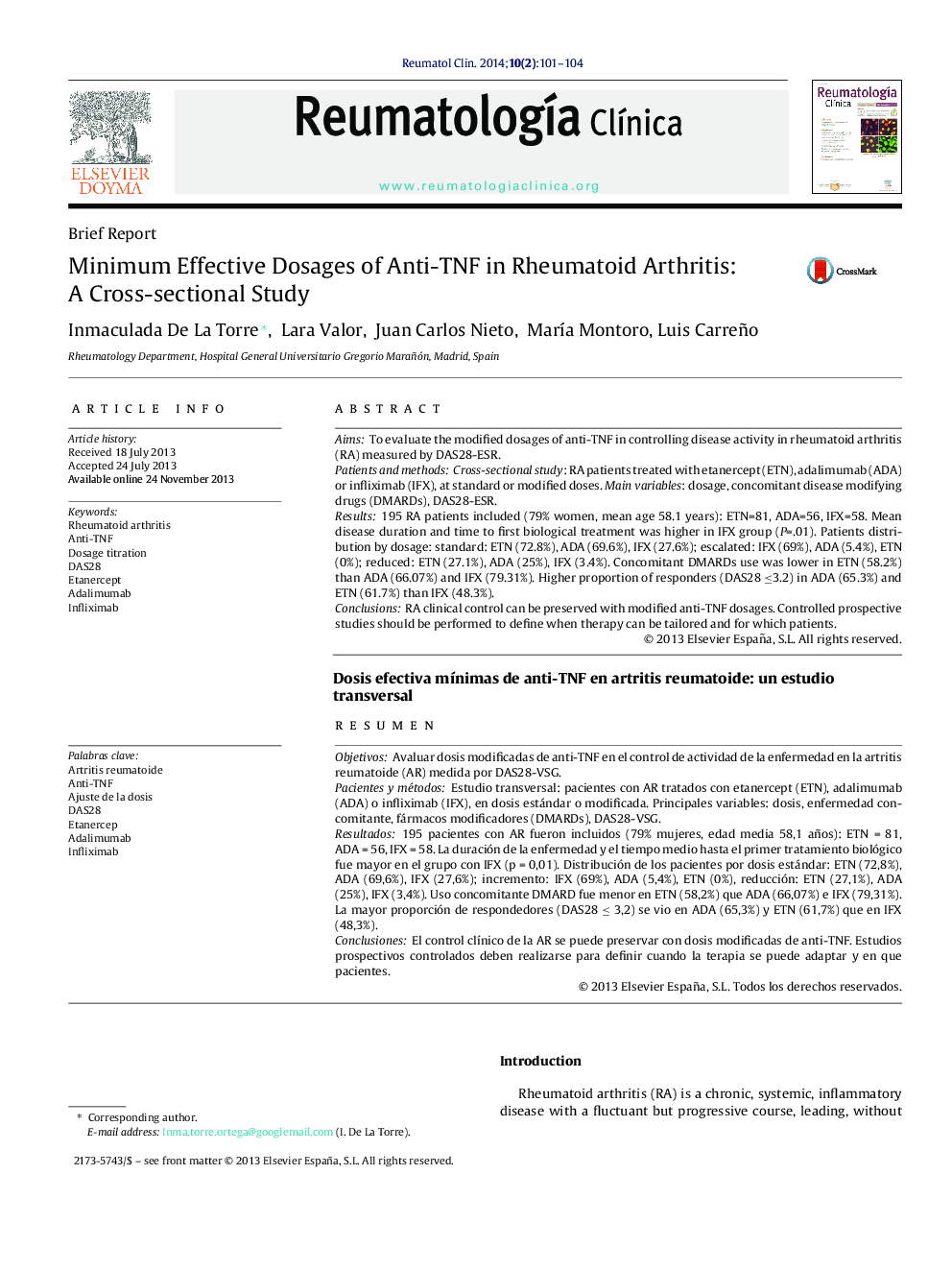 Minimum Effective Dosages of Anti-TNF in Rheumatoid Arthritis: A Cross-sectional Study