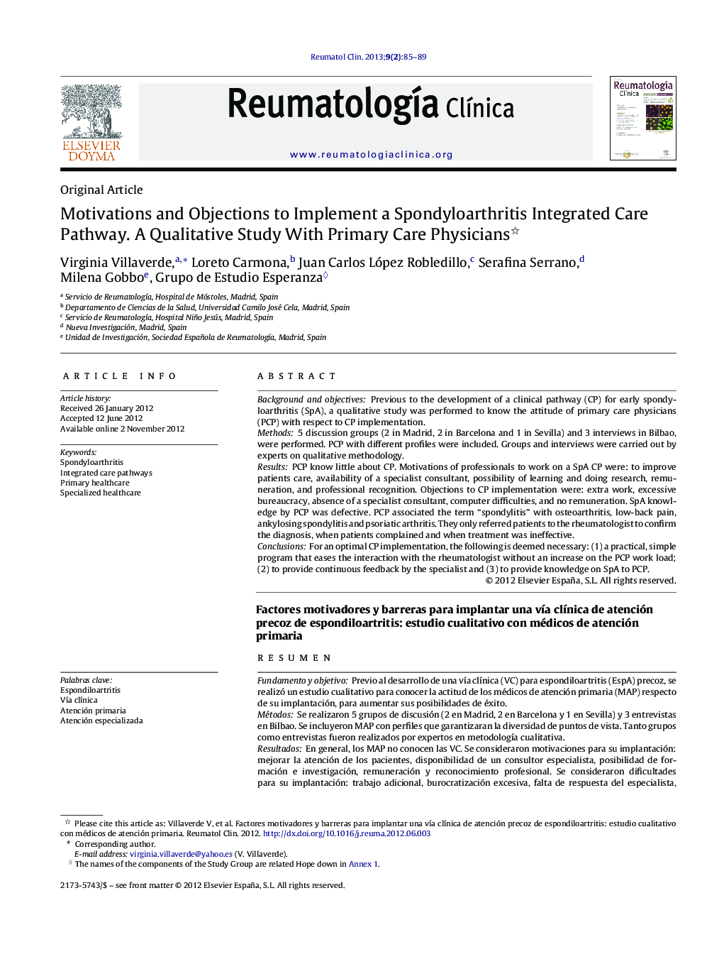 Motivations and Objections to Implement a Spondyloarthritis Integrated Care Pathway. A Qualitative Study With Primary Care Physicians 