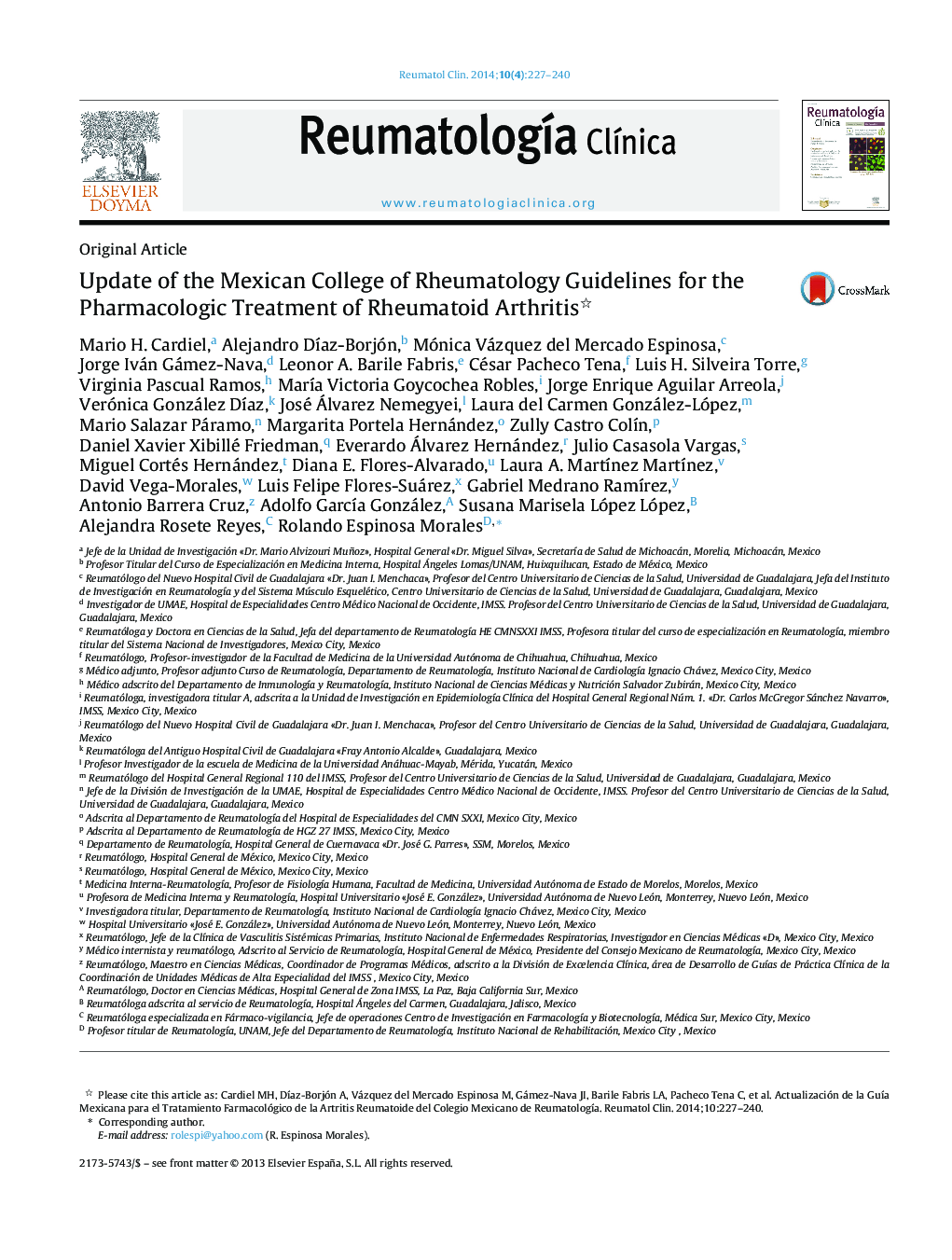 Update of the Mexican College of Rheumatology Guidelines for the Pharmacologic Treatment of Rheumatoid Arthritis 