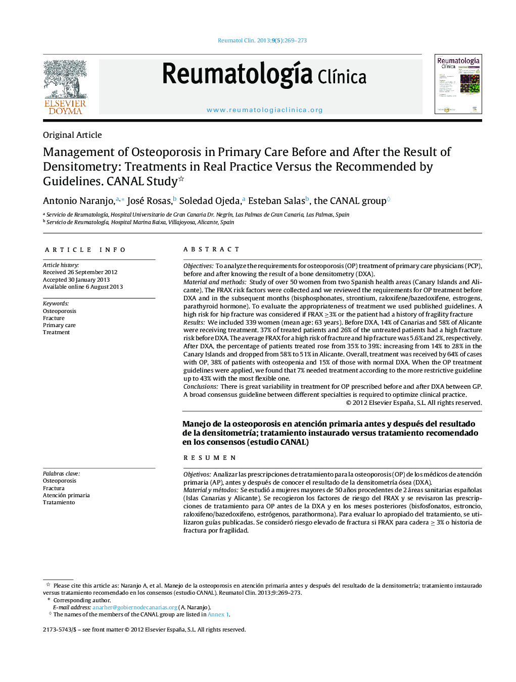 Management of Osteoporosis in Primary Care Before and After the Result of Densitometry: Treatments in Real Practice Versus the Recommended by Guidelines. CANAL Study 