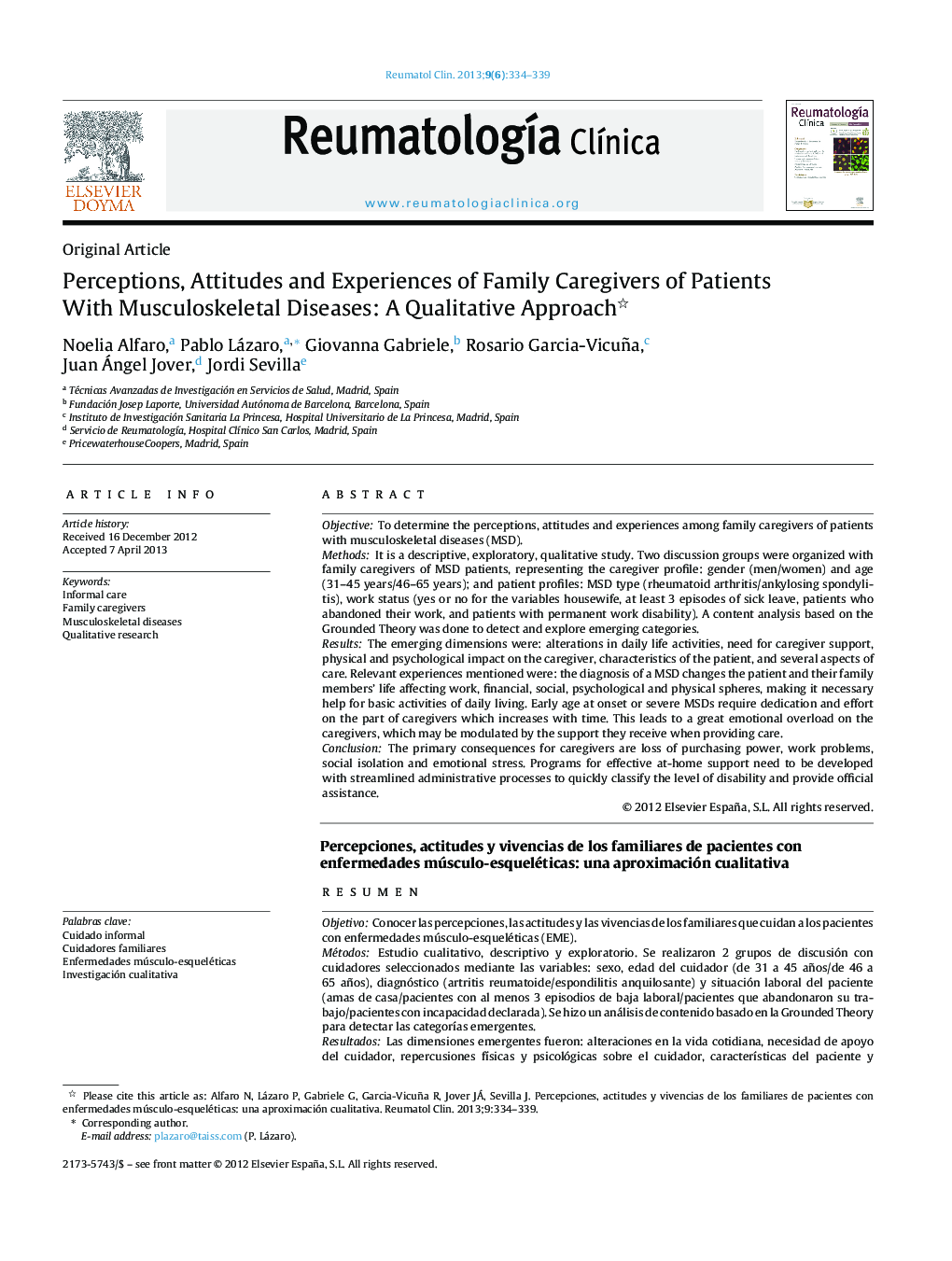 Perceptions, Attitudes and Experiences of Family Caregivers of Patients With Musculoskeletal Diseases: A Qualitative Approach 