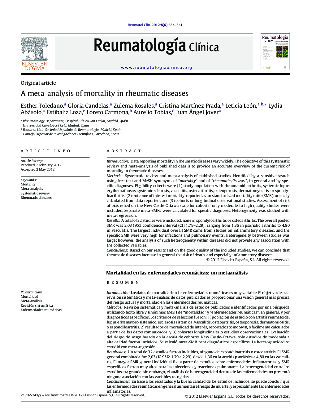 A meta-analysis of mortality in rheumatic diseases