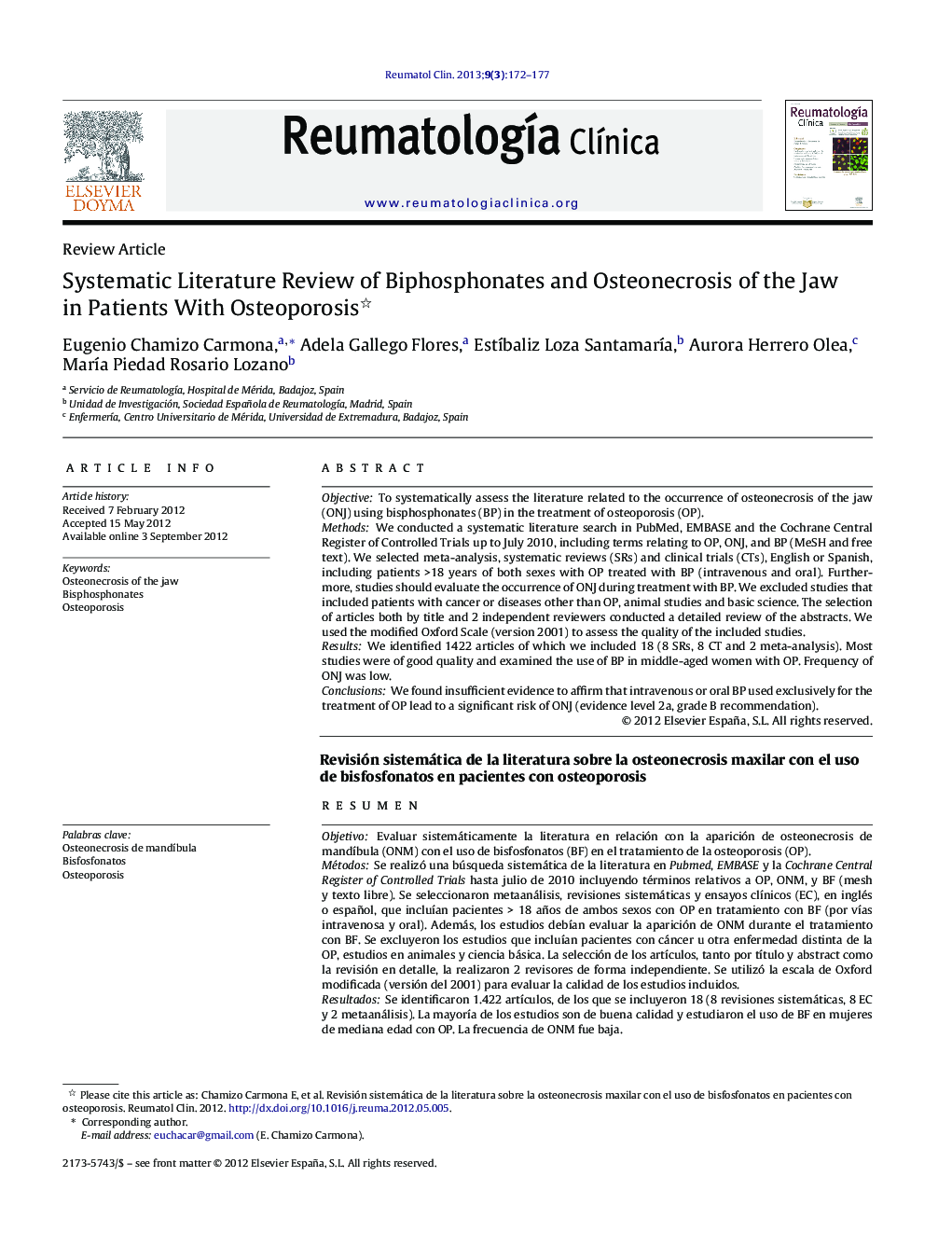 Systematic Literature Review of Biphosphonates and Osteonecrosis of the Jaw in Patients With Osteoporosis 