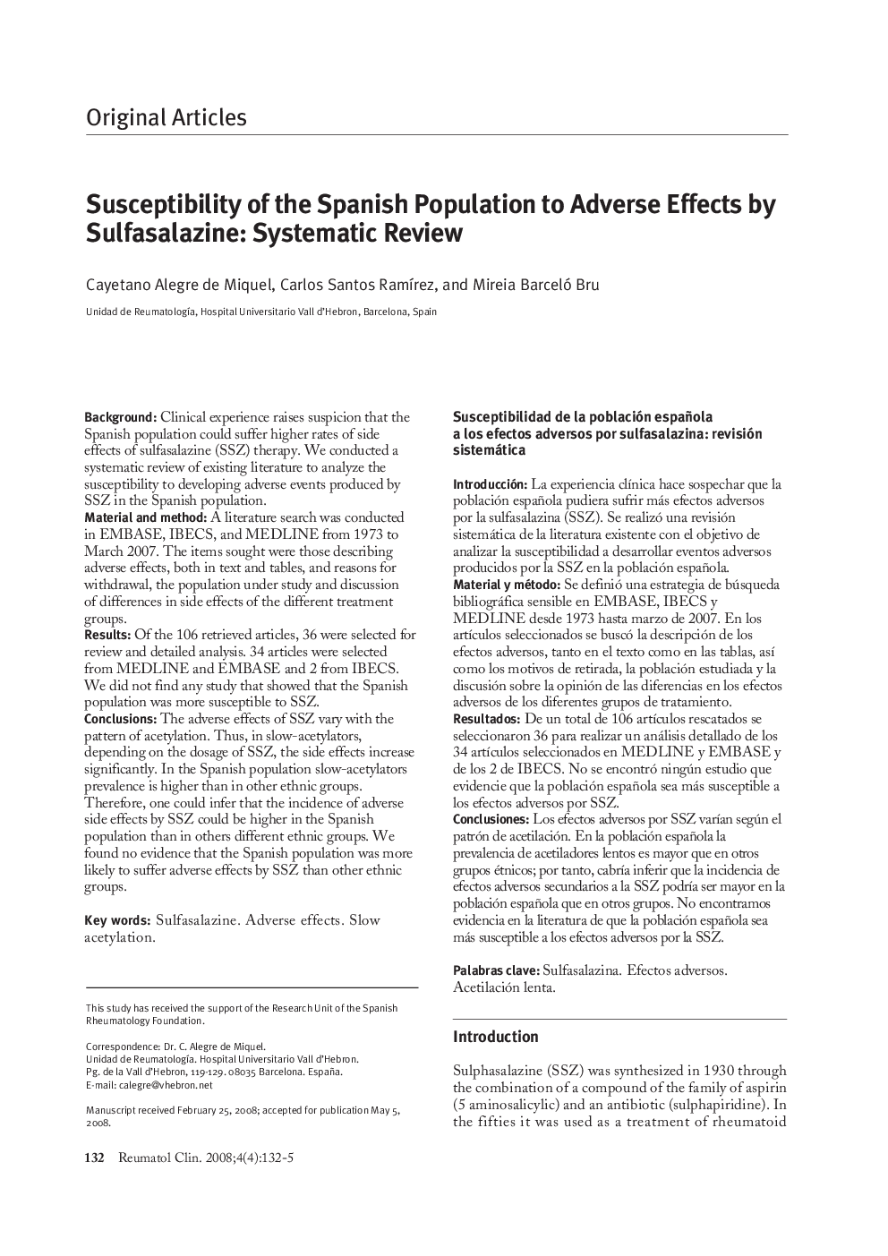 عکس صفحه اول مقاله: Susceptibility of the Spanish Population to Adverse Effects by Sulfasalazine: Systematic Review Susceptibility of the Spanish Population to Adverse Effects by Sulfasalazine: Systematic Review