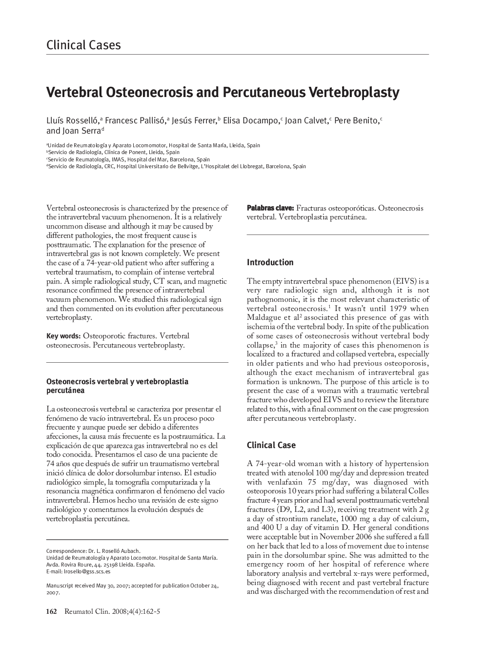 Vertebral Osteonecrosis and Percutaneous Vertebroplasty