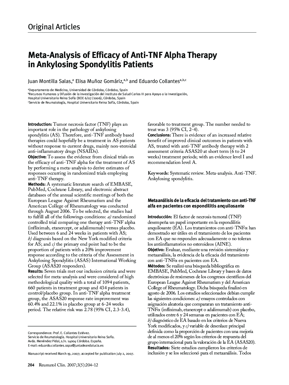 Meta-Analysis of Efficacy of Anti-TNF Alpha Therapy in Ankylosing Spondylitis Patients