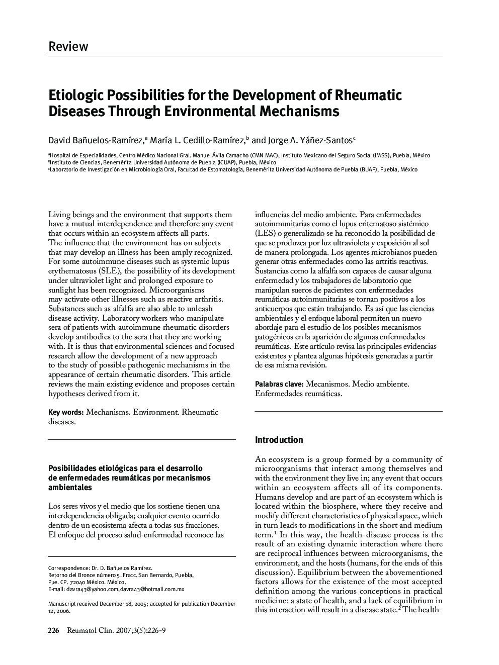 Etiologic Possibilities for the Development of Rheumatic Diseases Through Environmental Mechanisms