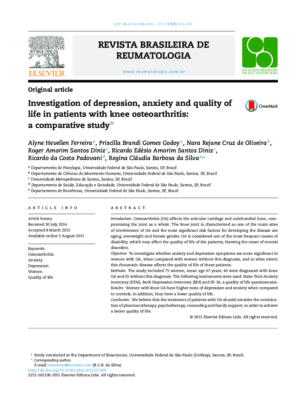 Investigation of depression, anxiety and quality of life in patients with knee osteoarthritis: a comparative study 