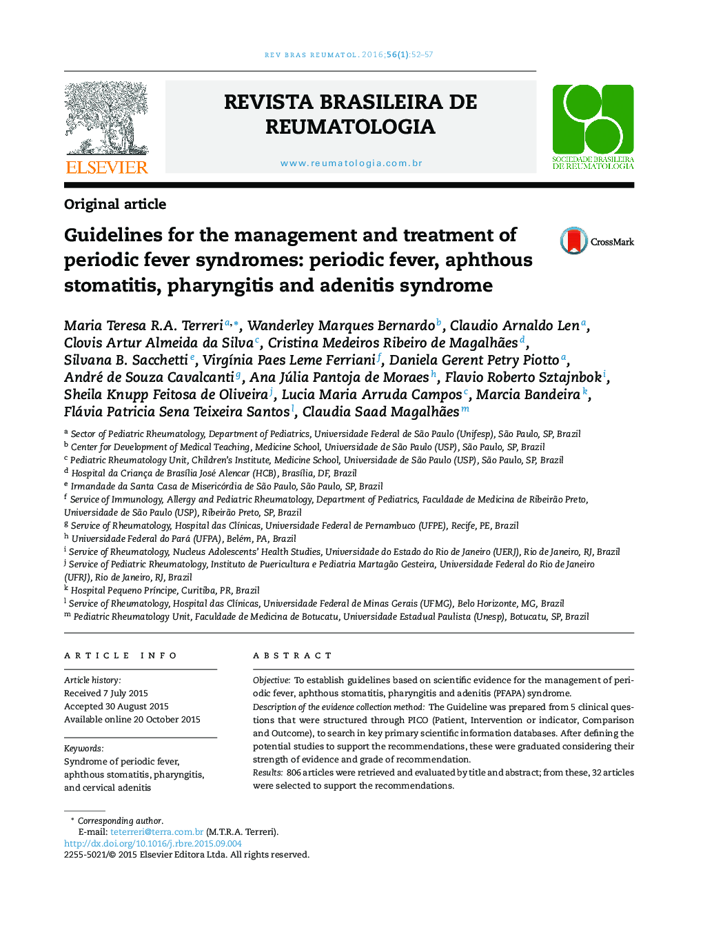 Guidelines for the management and treatment of periodic fever syndromes: periodic fever, aphthous stomatitis, pharyngitis and adenitis syndrome