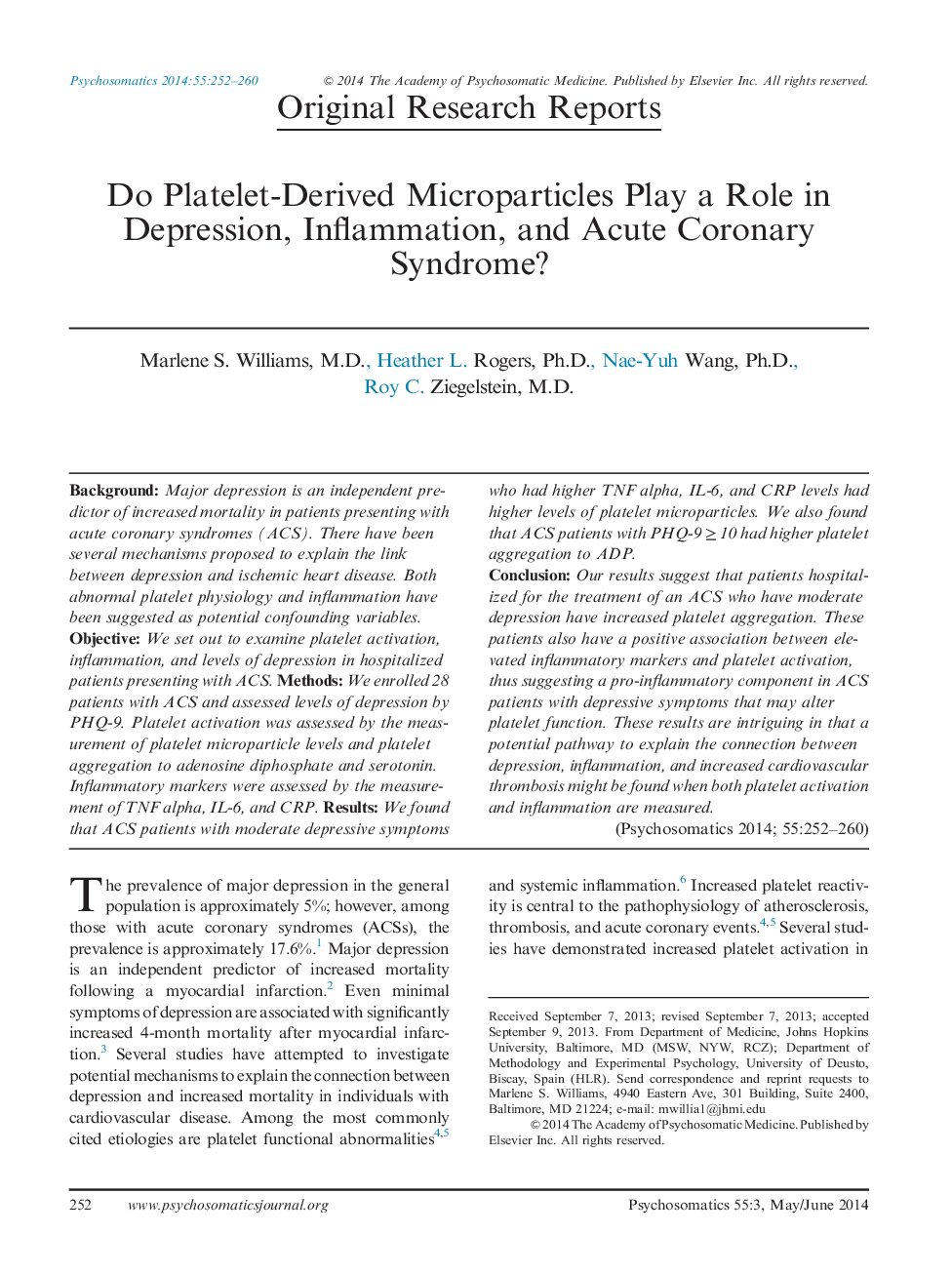 Do Platelet-Derived Microparticles Play a Role in Depression, Inflammation, and Acute Coronary Syndrome?
