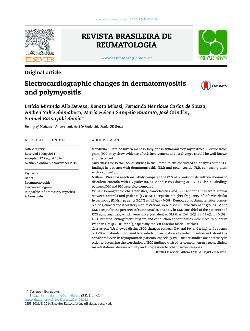 Electrocardiographic changes in dermatomyositis and polymyositis