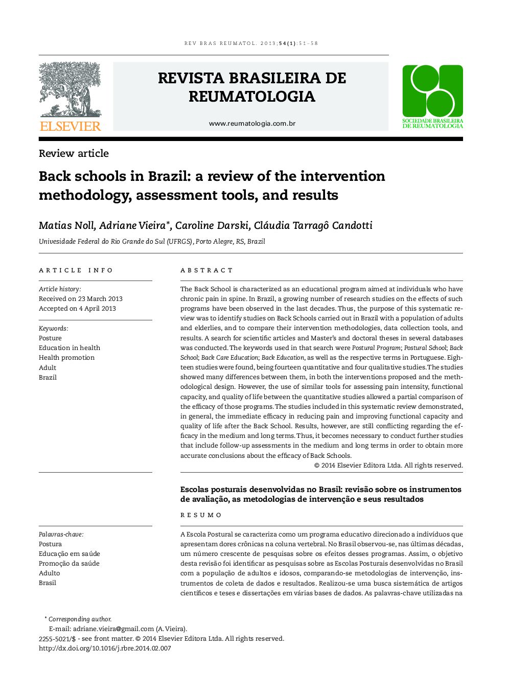 Back schools in Brazil: a review of the intervention methodology, assessment tools, and results