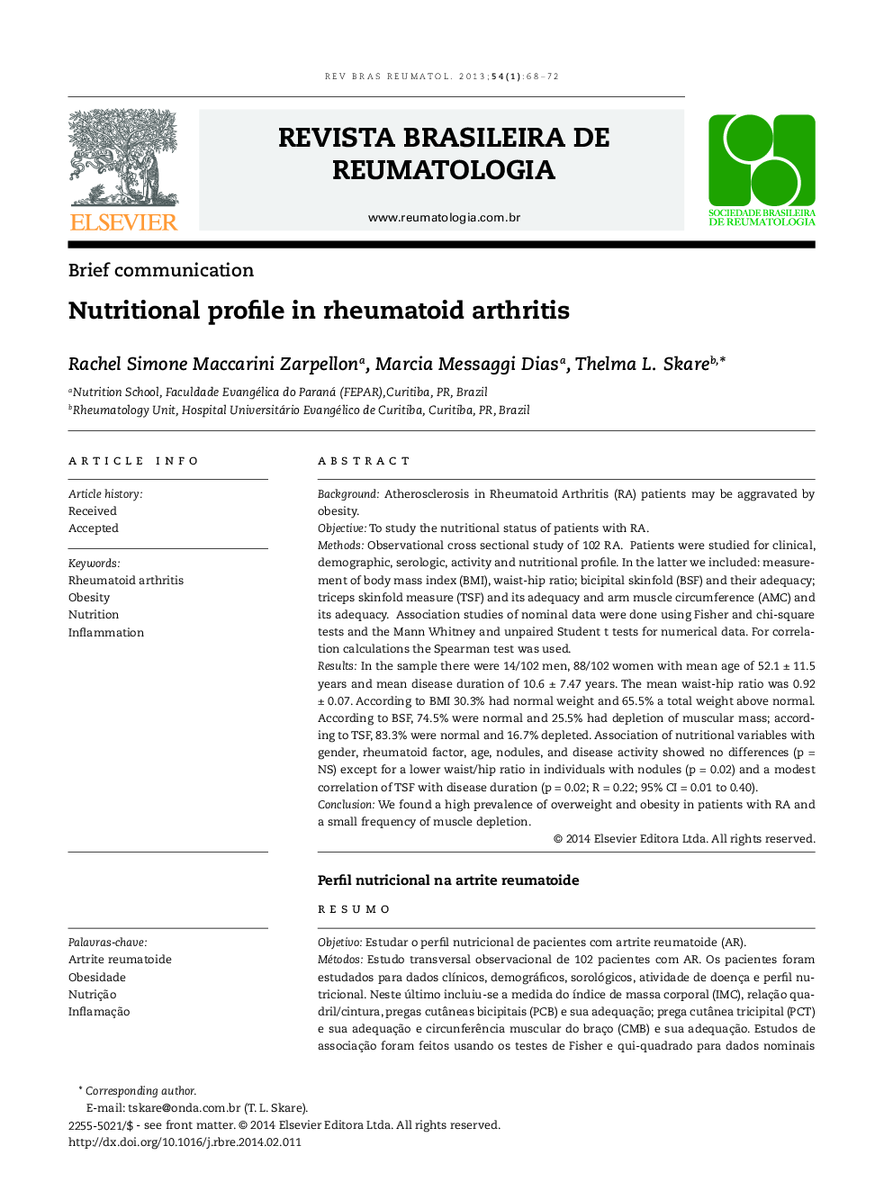 Nutritional profile in rheumatoid arthritis