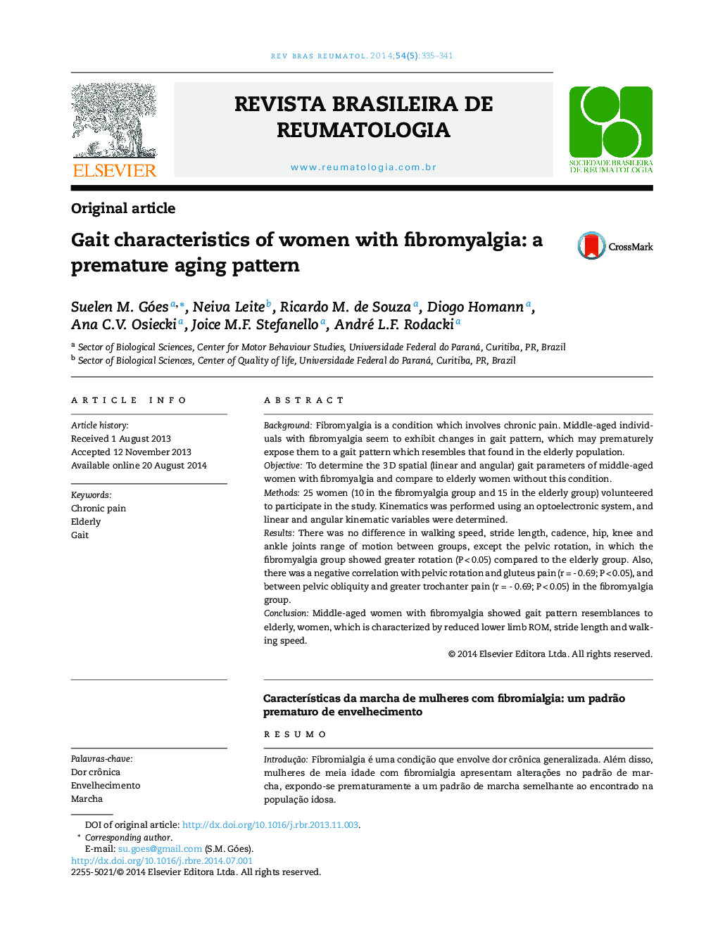 Gait characteristics of women with fibromyalgia: a premature aging pattern