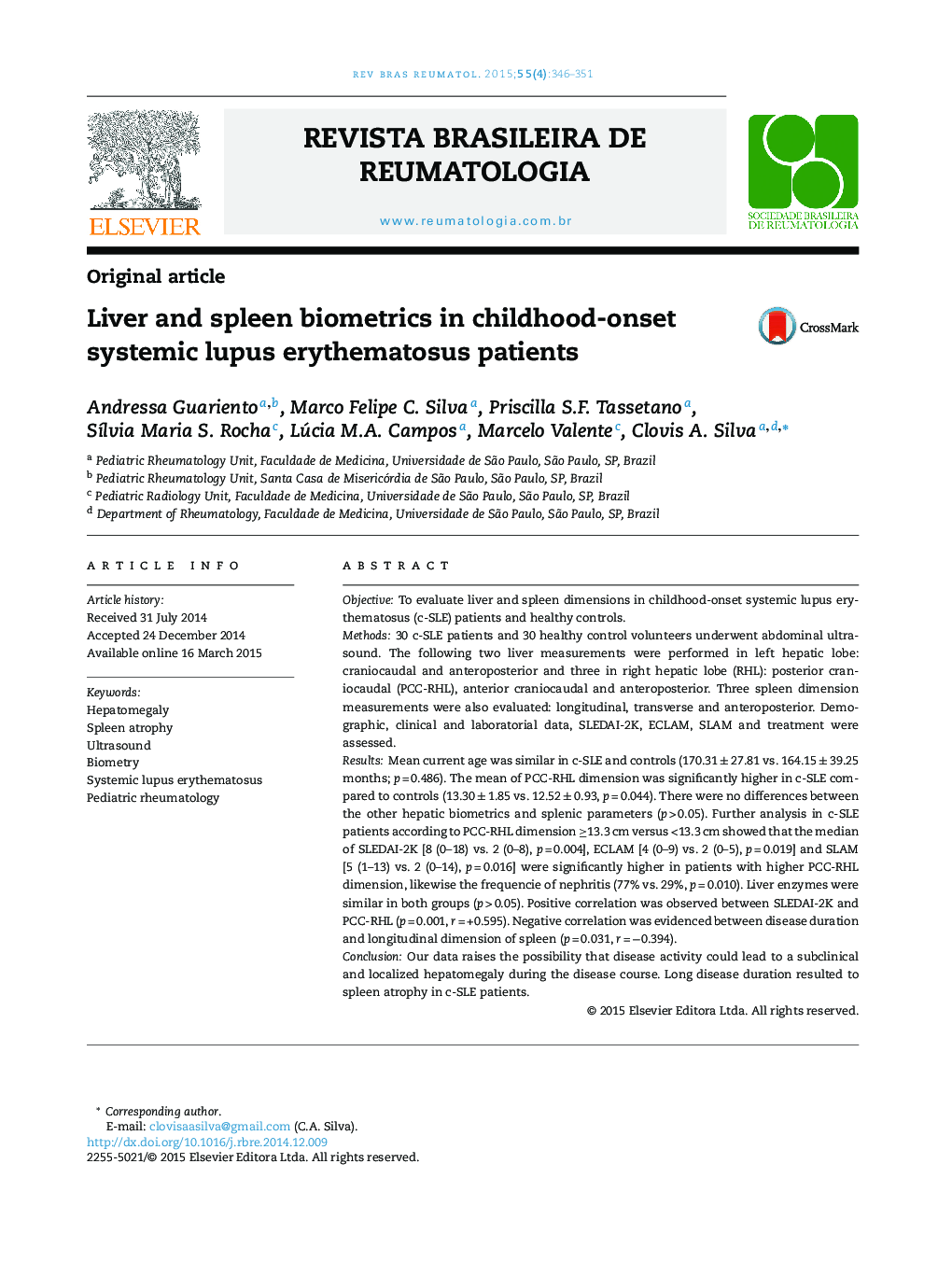 Liver and spleen biometrics in childhood-onset systemic lupus erythematosus patients