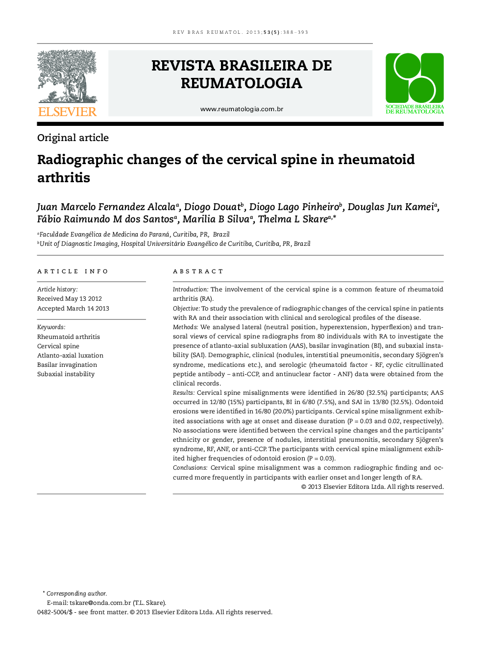 Radiographic changes of the cervical spine in rheumatoid arthritis